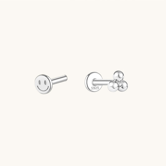 Gold-plated 925 sterling silver Trio Ball Flatback Earring