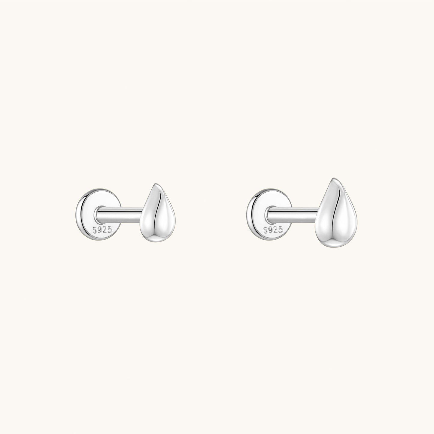 Gold-plated 925 sterling silver Teardrop Flatback Earring Silver