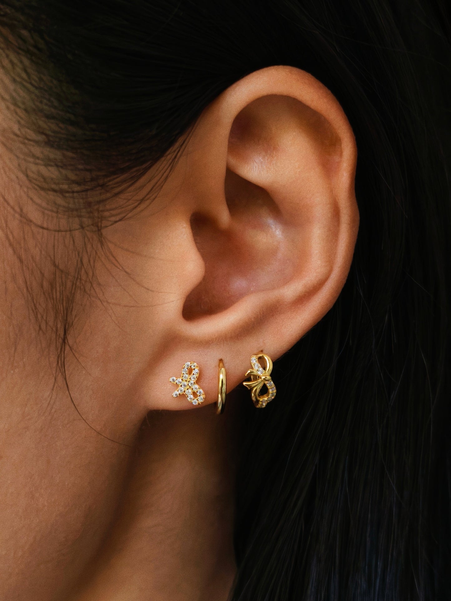Gold-plated 925 sterling silver Pavé CZ Bow Flatback Earring
