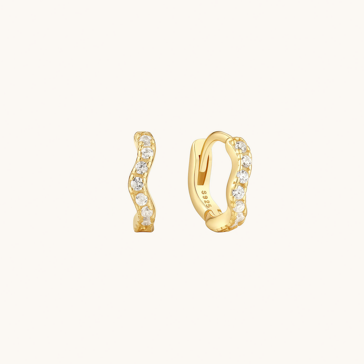 Gold-plated 925 sterling silver Ripple Pavé Clicker Hoops Gold 10mm