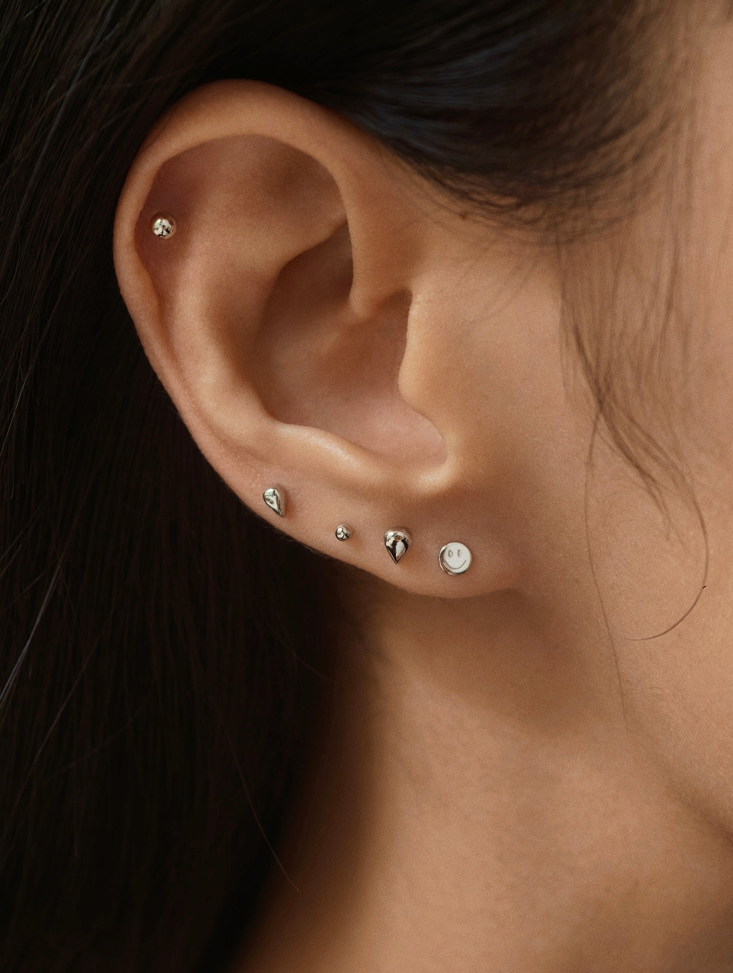 Gold-plated 925 sterling silver Smiley Ball Flatback Earring