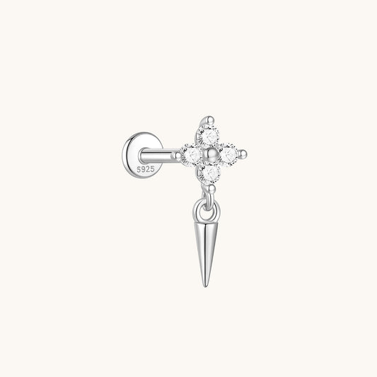 Gold-plated 925 sterling silver Floral Spike Flatback Earring Silver