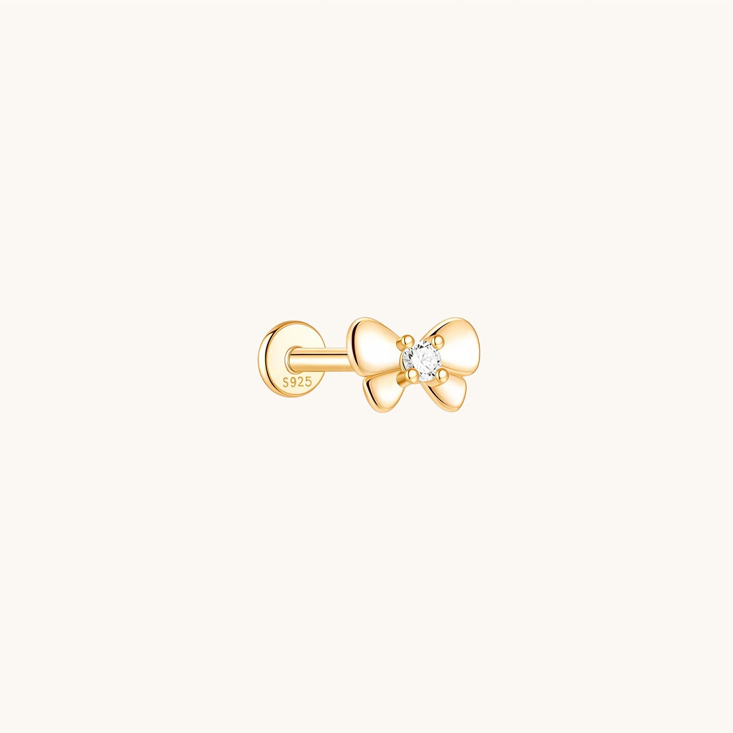 Gold-plated 925 sterling silver Classic Bowknot Flatback Earring 8mm