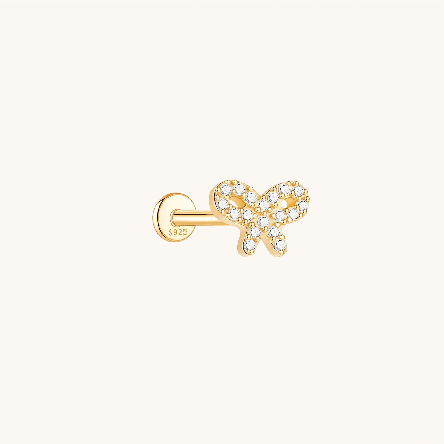 Gold-plated 925 sterling silver Pavé CZ Bow Flatback Earring 8mm