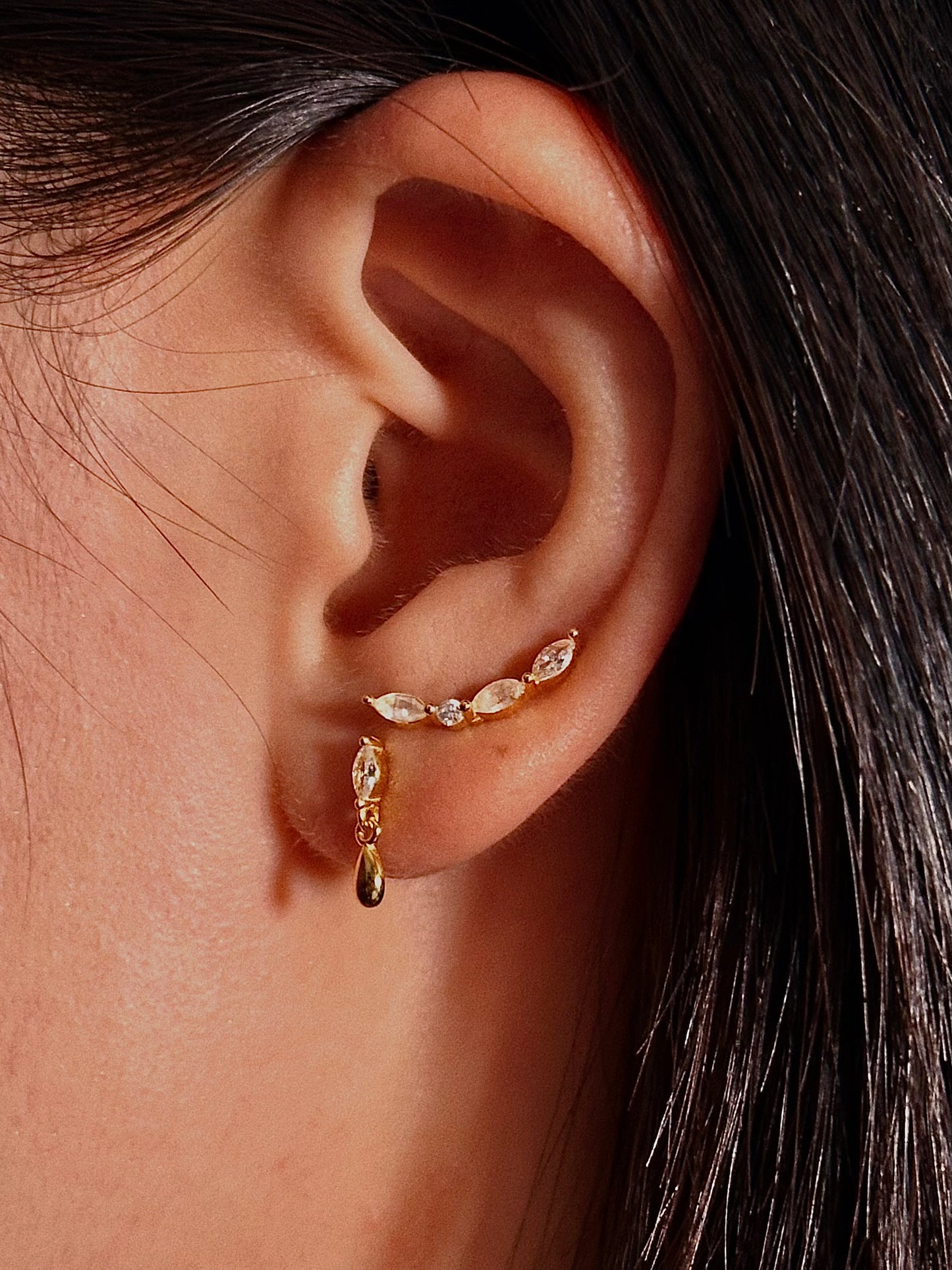 Gold-plated 925 sterling silver Marquise CZ Teardrop Dangle Flatback Earring