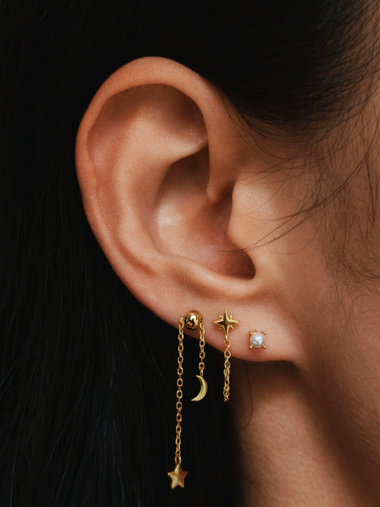Gold-plated 925 sterling silver Star Chain Flatback Earring