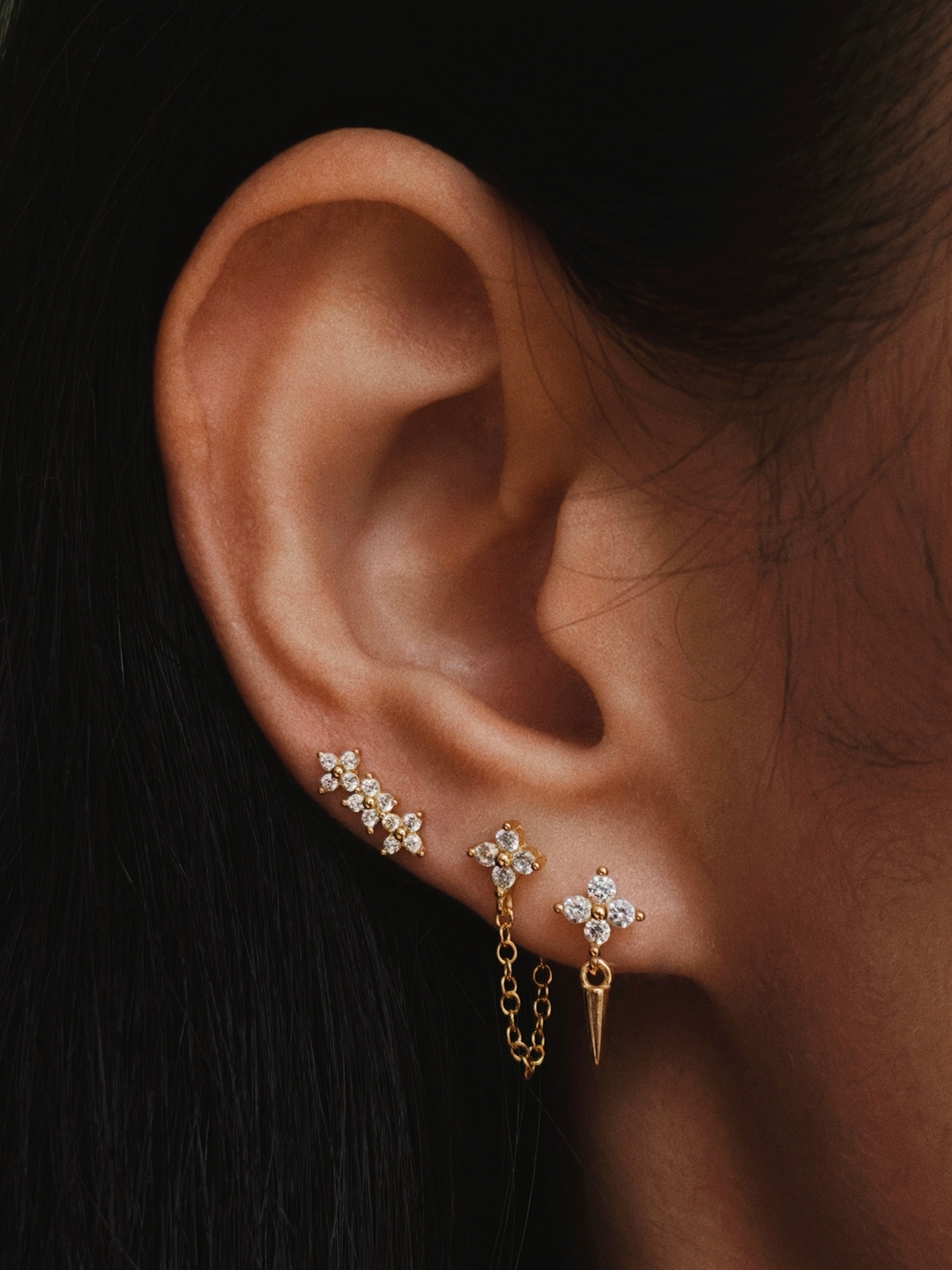 Gold-plated 925 sterling silver Floral Spike Flatback Earring