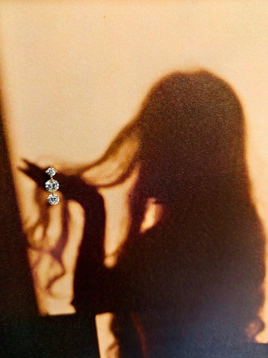 Gold-plated 925 sterling silver Dangle Duo CZ Flatback Earring