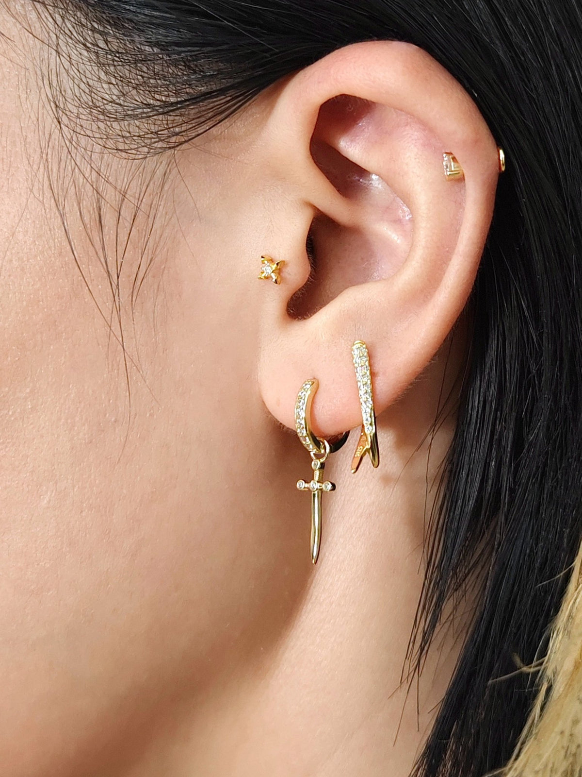 Gold-plated 925 sterling silver Velvet Dagger Hoop Earrings