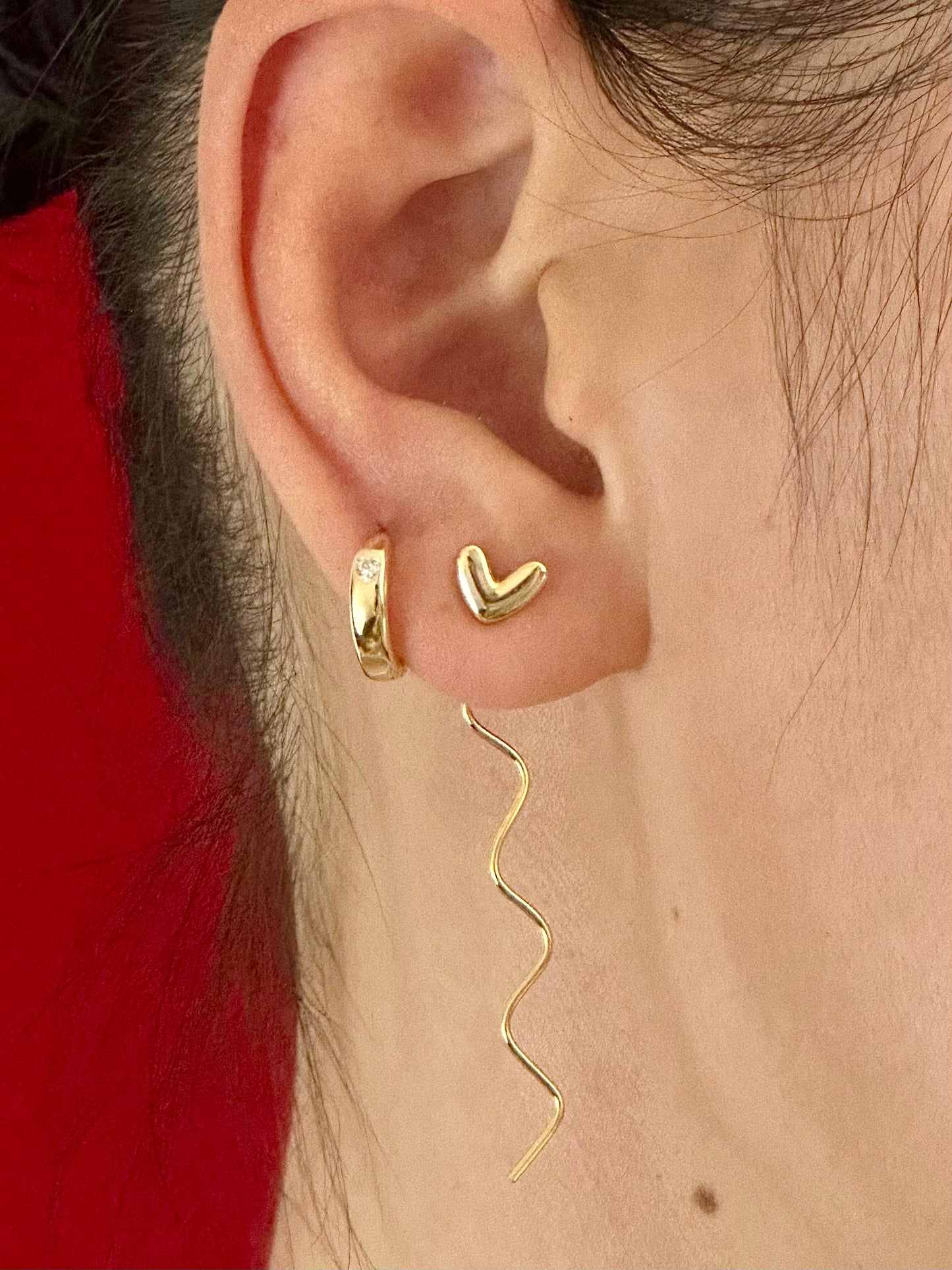 Gold-plated 925 sterling silver Bezel Heart Huggie Hoops