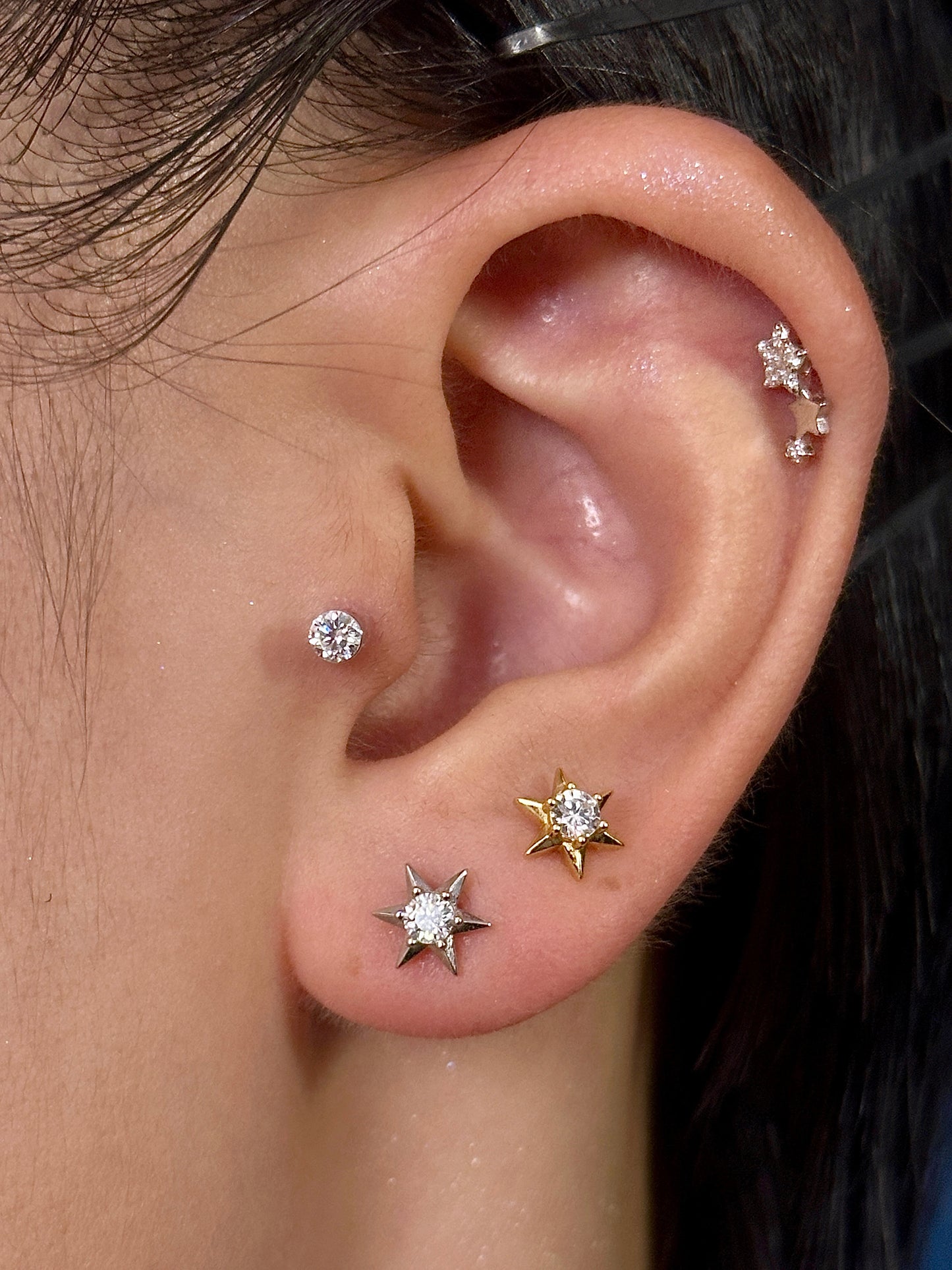 Gold-plated 925 sterling silver Polaris CZ Flatback Earring