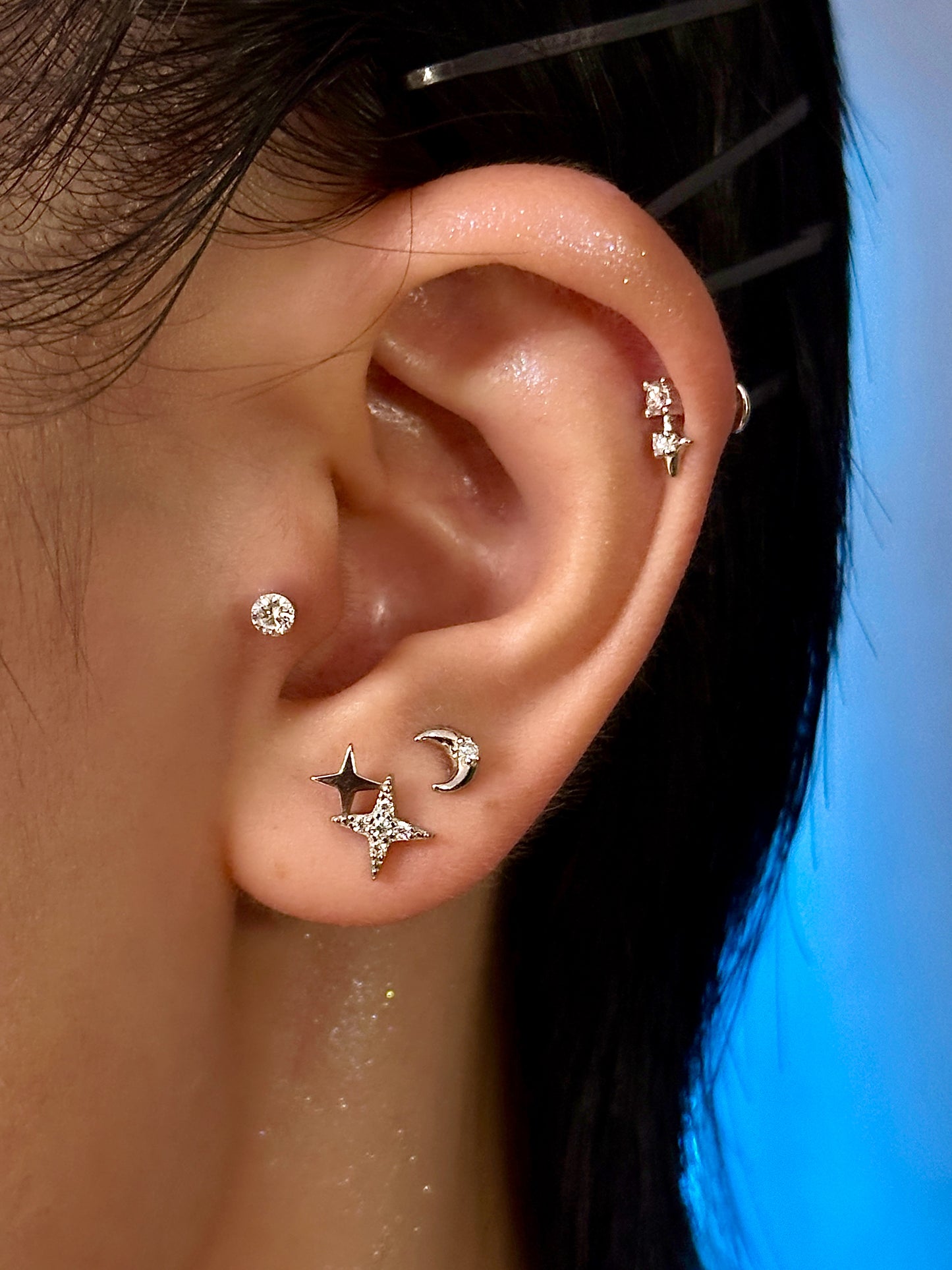 Gold-plated 925 sterling silver Bling Star Moissanite Flatback Earring