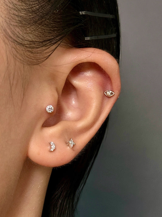 Gold-plated 925 sterling silver Twinkle Moon Moissanite Flatback Earring