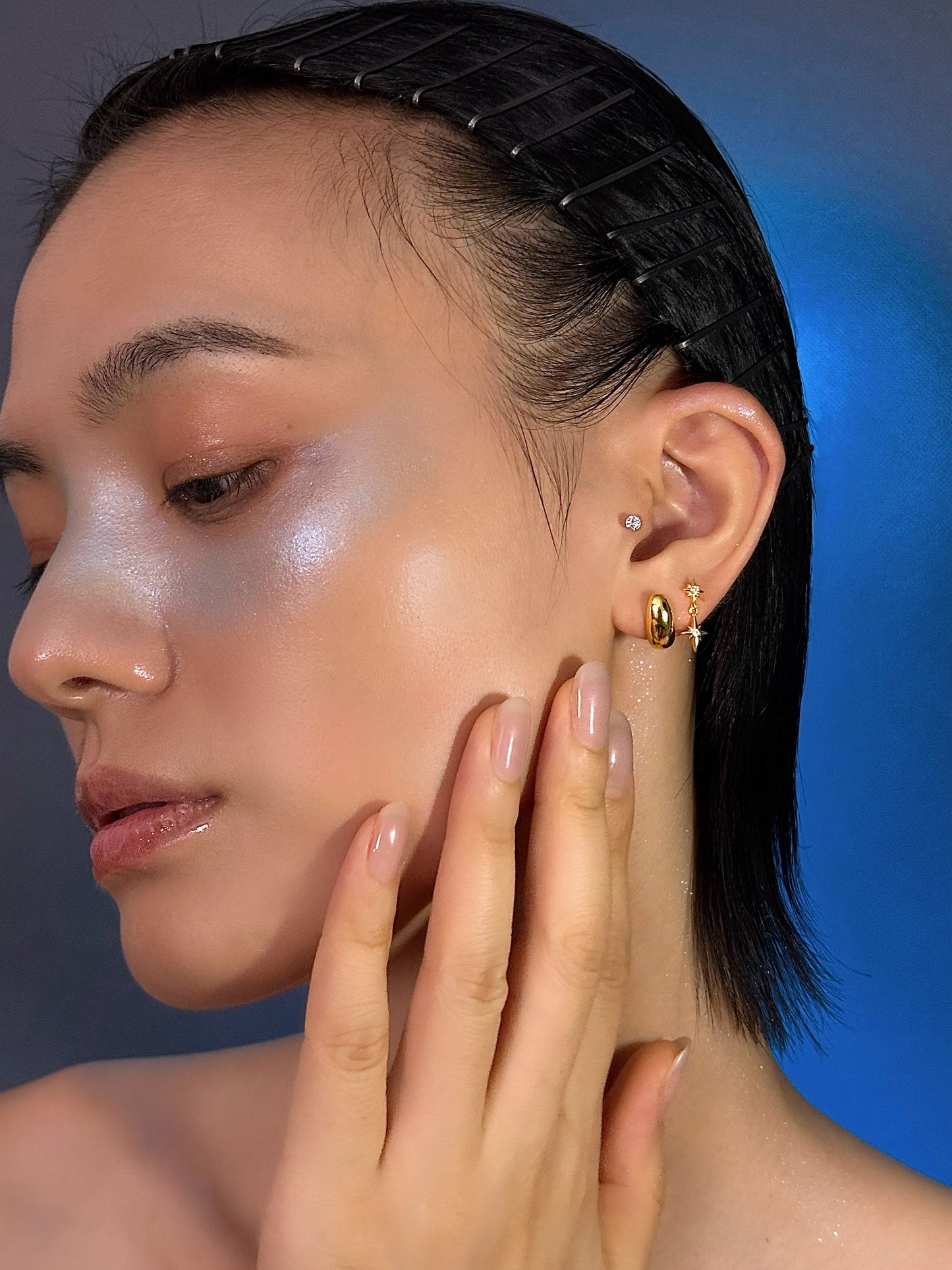 Gold-plated 925 sterling silver North Star Dangle Flatback Earring