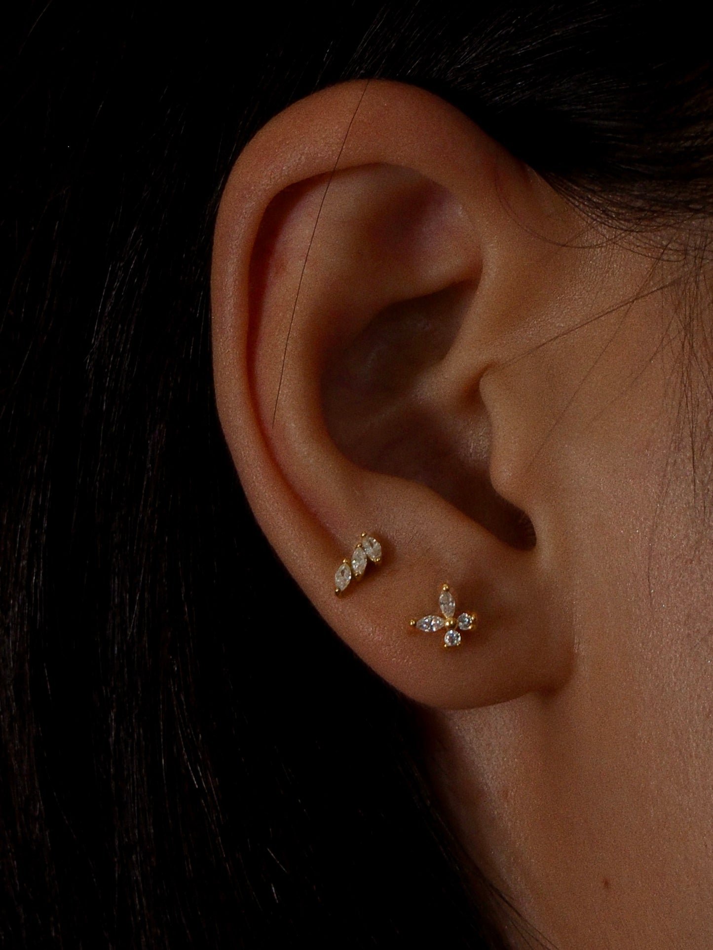 Gold-plated 925 sterling silver Three Leaves Flatback Earring