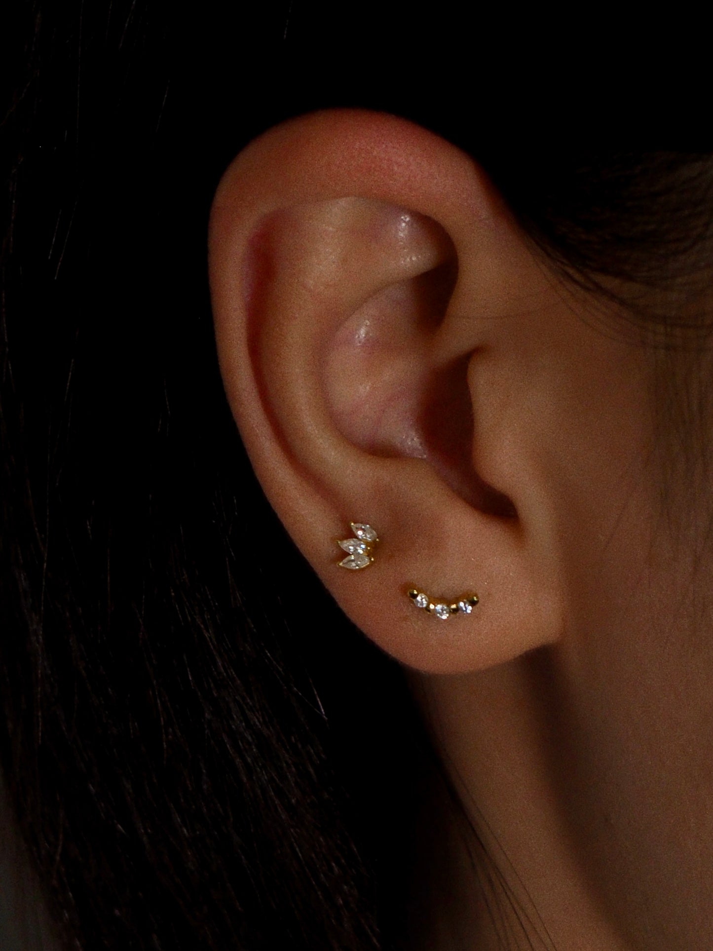 Gold-plated 925 sterling silver Marquise Trio Flatback Earring