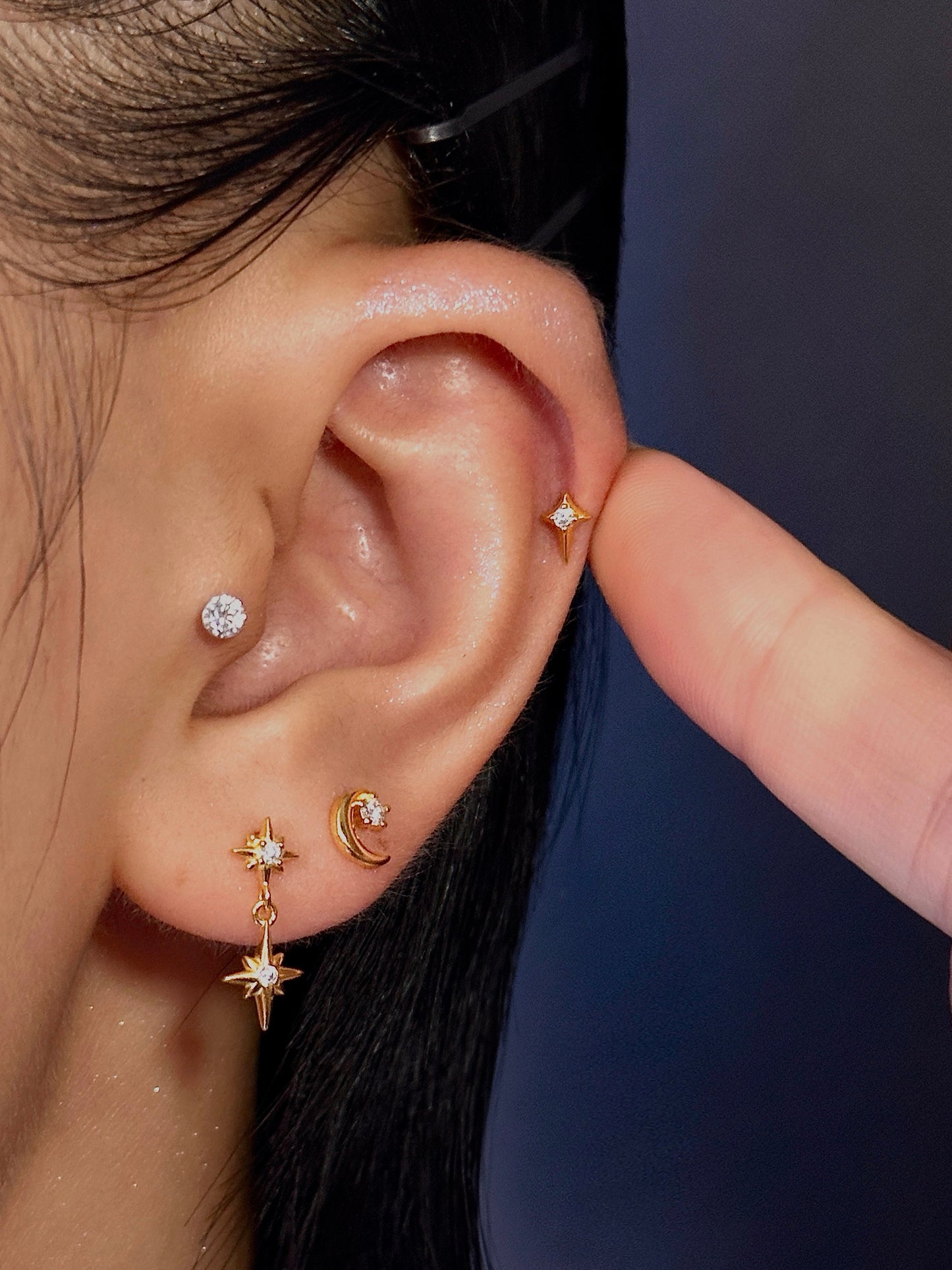 Gold-plated 925 sterling silver Moonlit CZ Flatback Earring