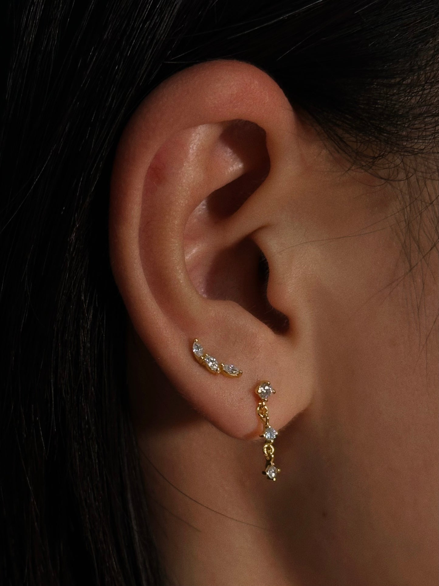 Gold-plated 925 sterling silver Trio Dangle Flatback Earring