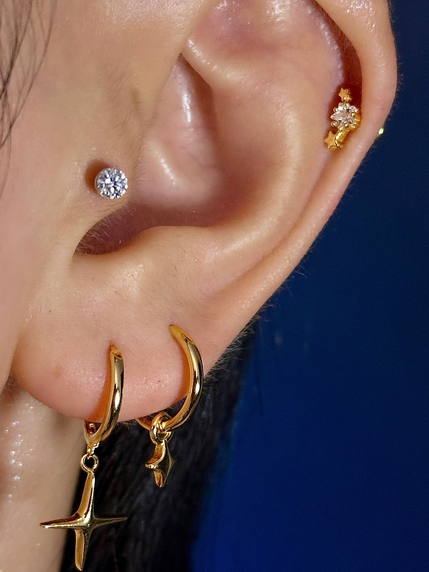 Gold-plated 925 sterling silver Lumi Star Dangle Hoop Earrings