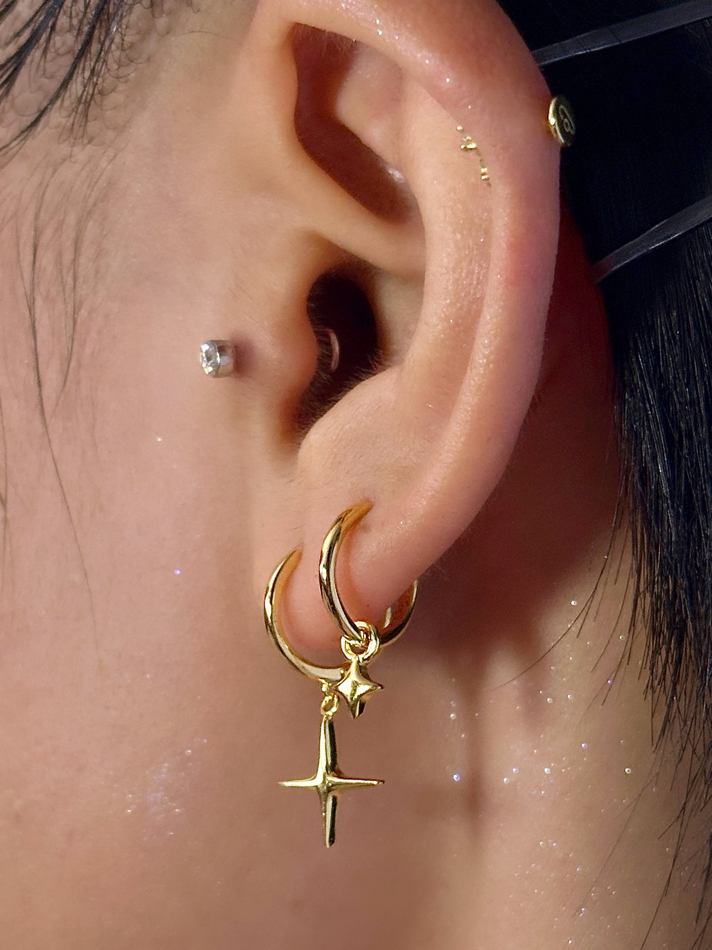 Gold-plated 925 sterling silver Cosmic Embrace Flatback Earring