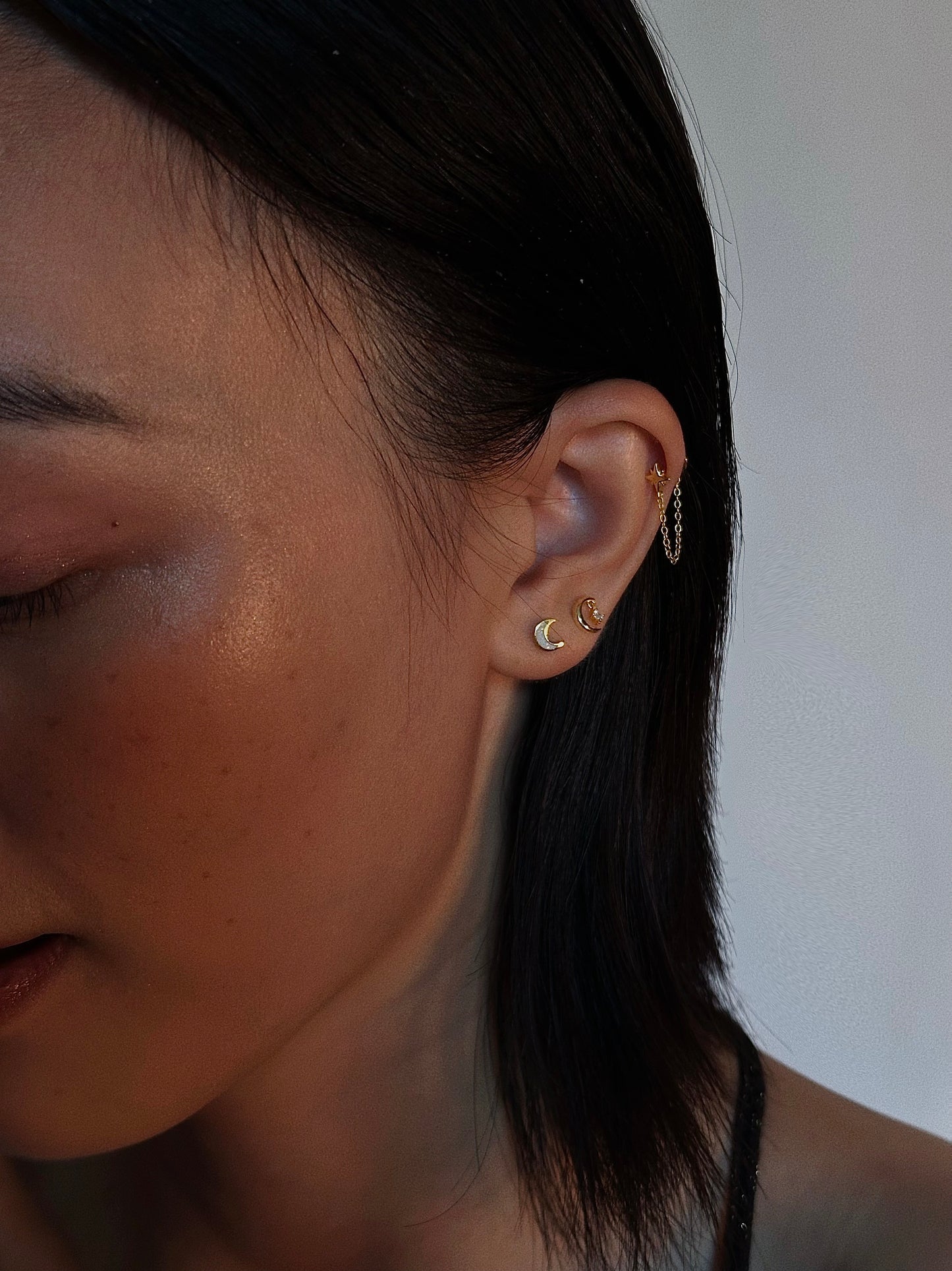 Gold-plated 925 sterling silver Moon Dangle Star Flatback Earring