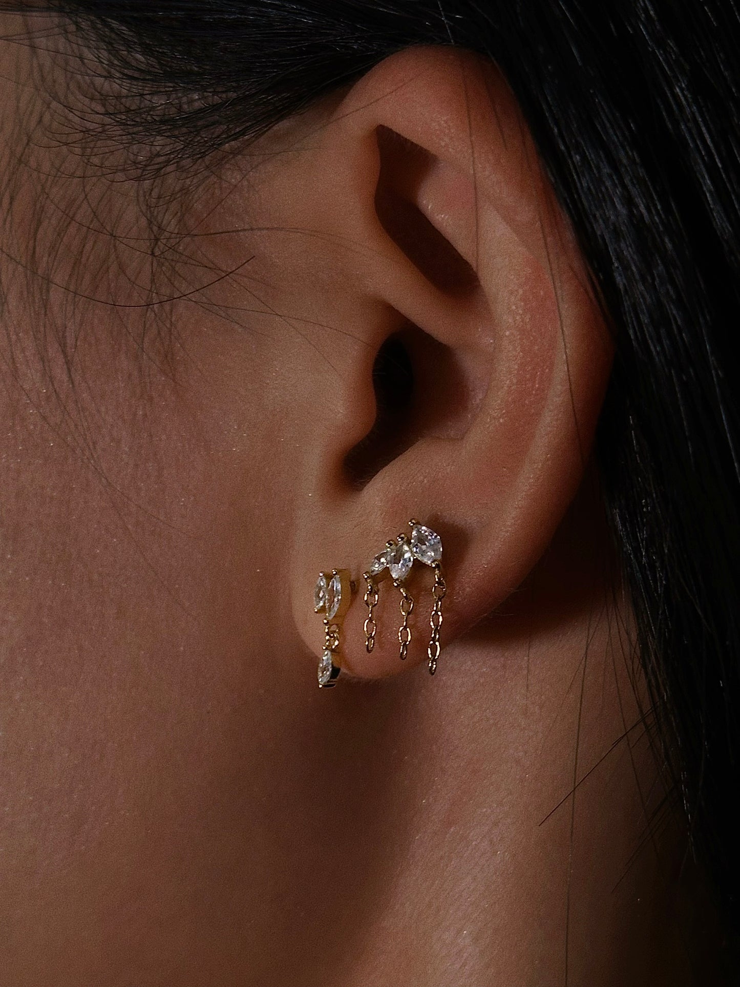 Marquise CZ Tassel Flatback Earring