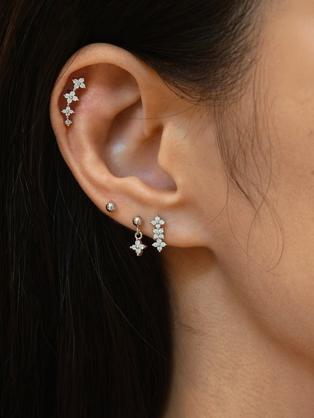 Gold-plated 925 sterling silver Floral Bar Flatback Earring