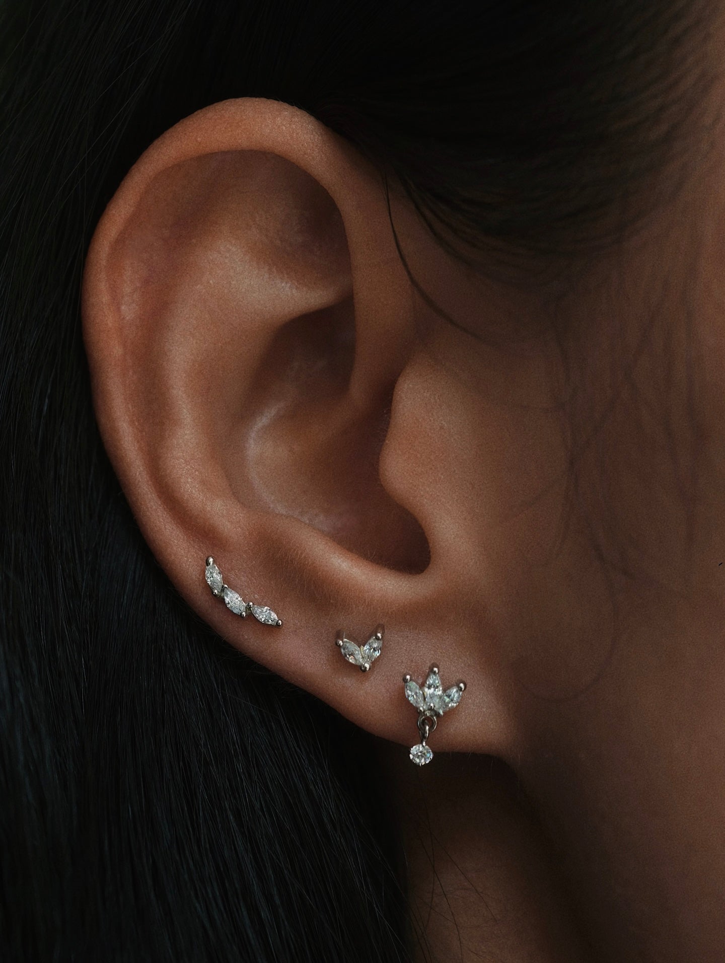Gold-plated 925 sterling silver Marquise Dangle Flatback Earring