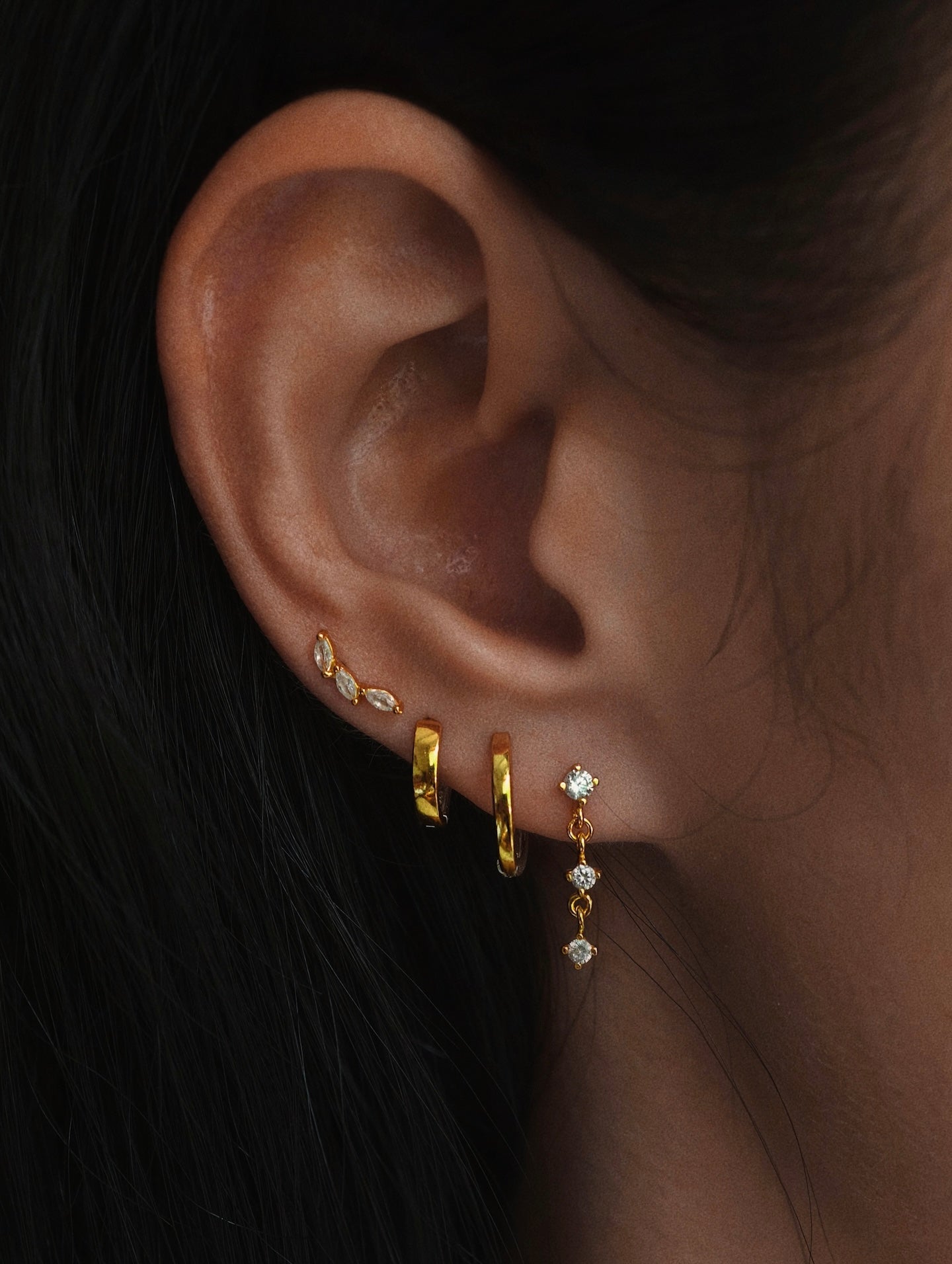 Gold-plated 925 sterling silver Trio Dangle Flatback Earring