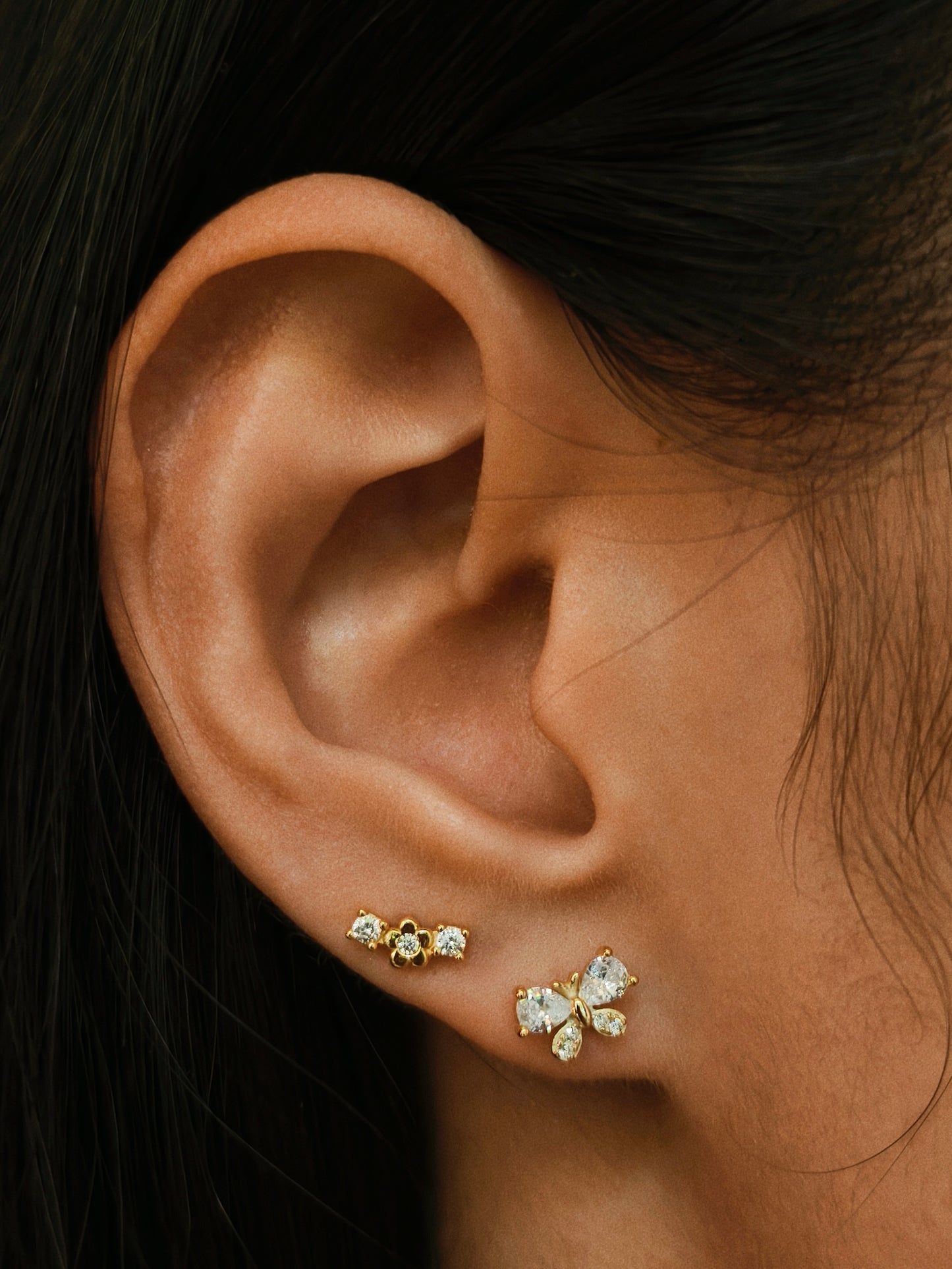 Gold-plated 925 sterling silver Triad Bloom Stud Earrings