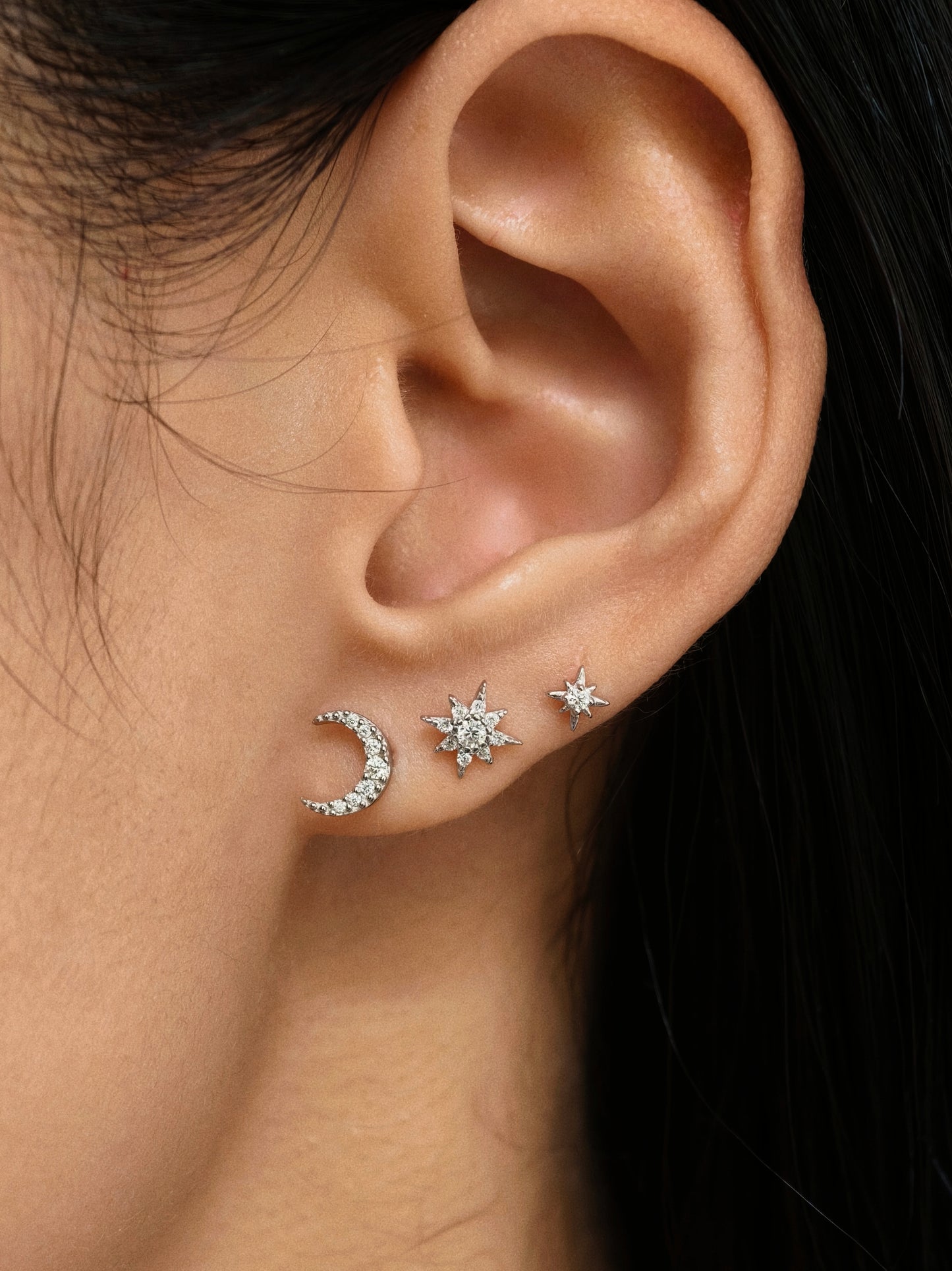 Gold-plated 925 sterling silver Pavé Moissanite Moon Flatback Earring