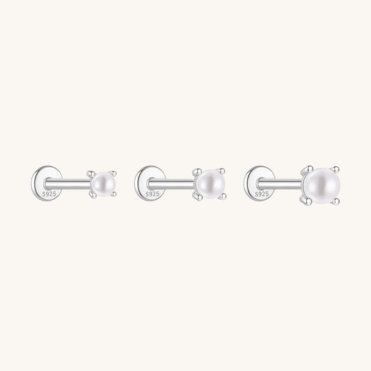 Gold-plated 925 sterling silver Pearl Flatback Earring Silver