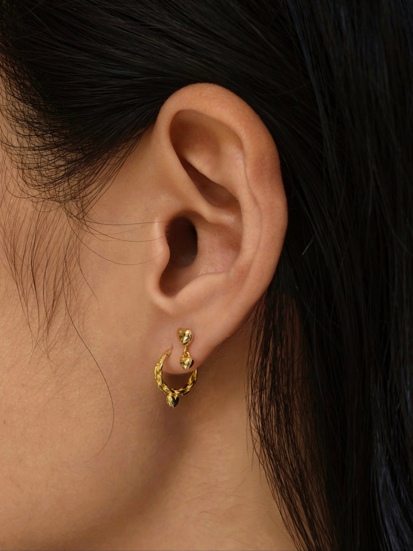 Gold-plated 925 sterling silver Dangle Heart Flatback Earring