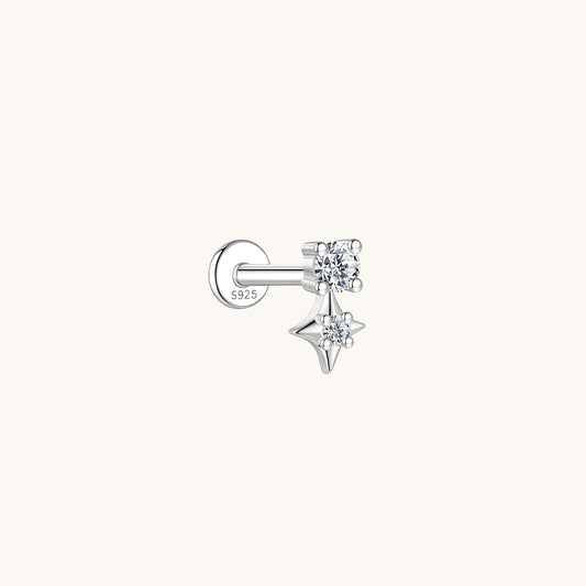 Gold-plated 925 sterling silver Bling Star Moissanite Flatback Earring Silver