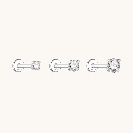Gold-plated 925 sterling silver Classic 4-Prong Moissanite Flatback Earring Silver