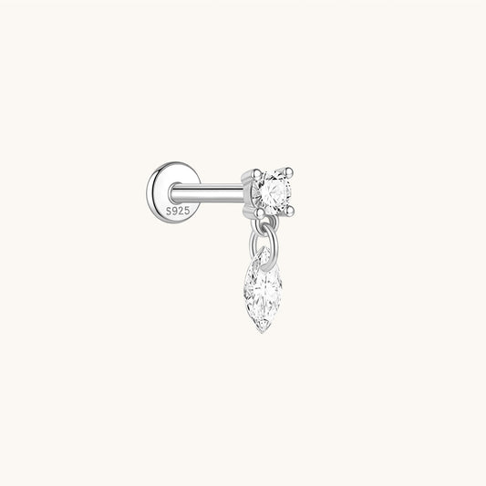 Gold-plated 925 sterling silver CZ Dangle Flatback Earring Silver