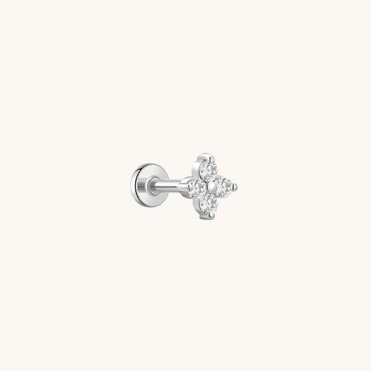Gold-plated 925 sterling silver Floral Flatback Earring Silver