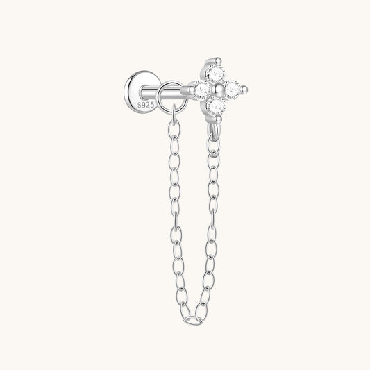 Gold-plated 925 sterling silver Floral Chain Flatback Earring Silver
