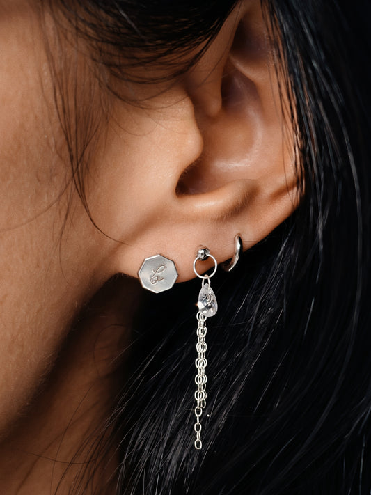 Gold-plated 925 sterling silver Customised Silver Hexagon Flatback Earring