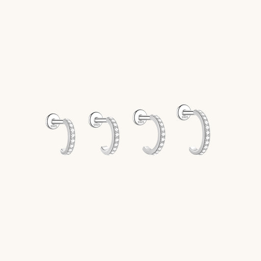 Gold-plated 925 sterling silver CZ Pavé Huggie Flatback Earring Silver