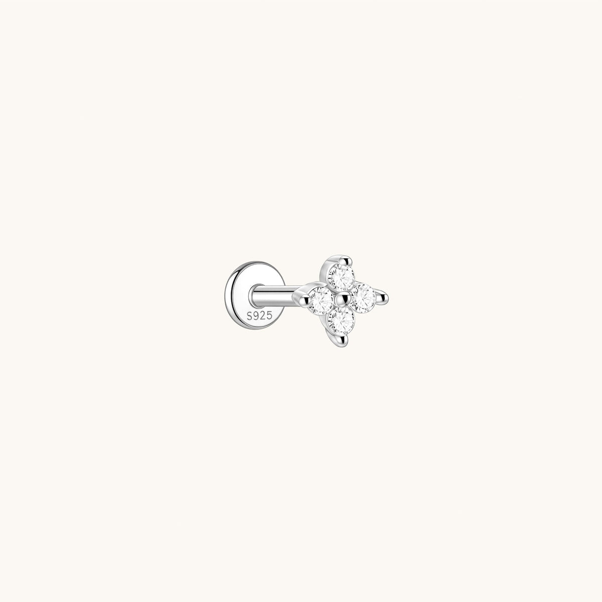 Gold-plated 925 sterling silver Lucky Clover Flatback Earring Silver Grand