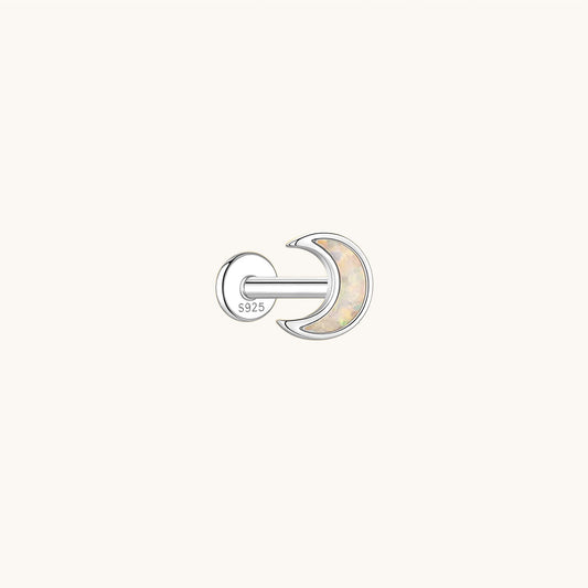 Gold-plated 925 sterling silver Opal Moon Flatback Earring Silver