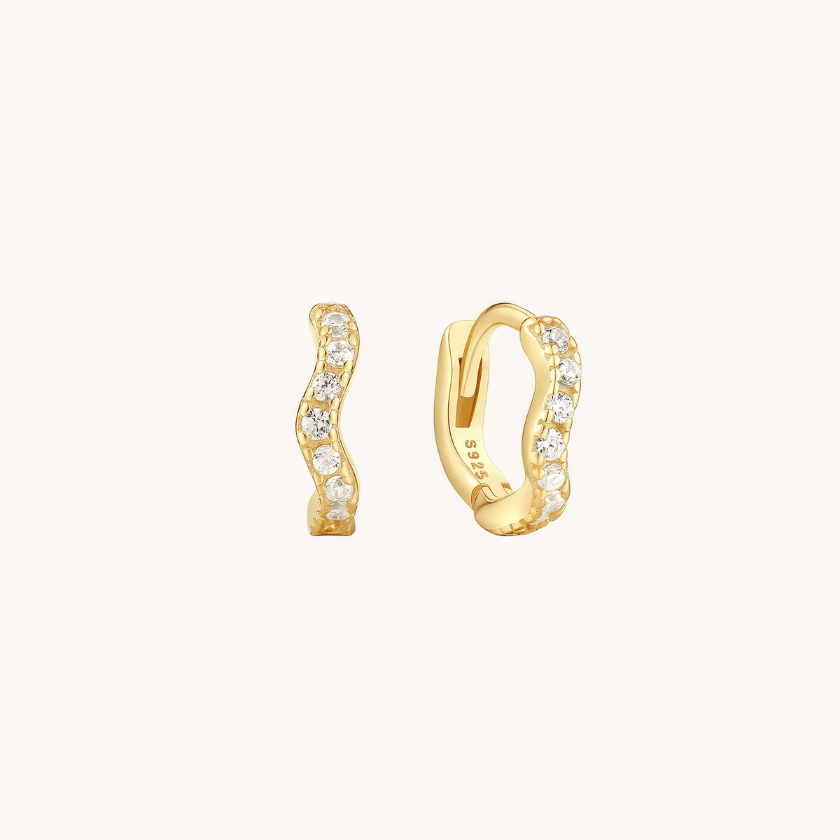Gold-plated 925 sterling silver Ripple Pavé Clicker Hoops Gold 10mm