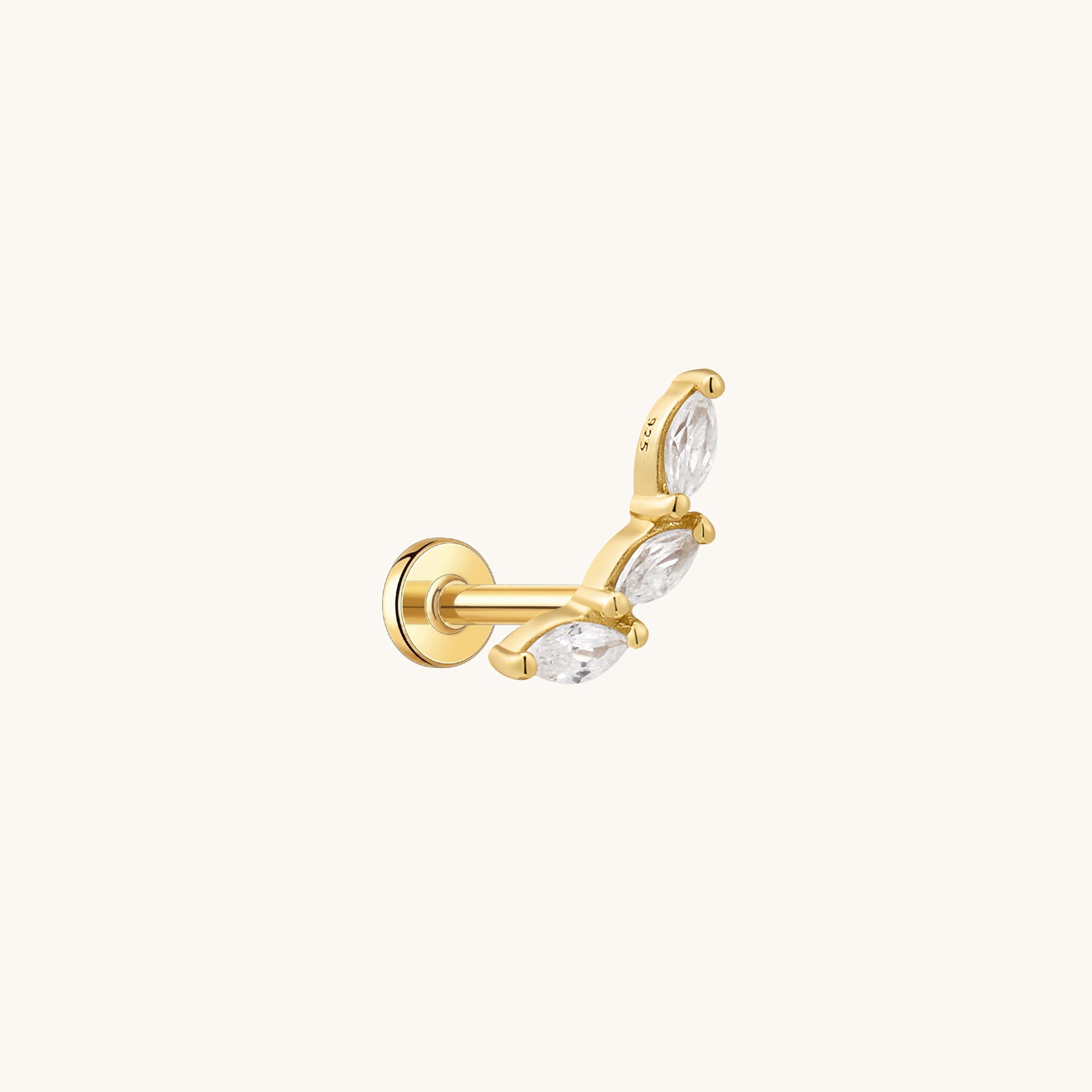 Gold-plated 925 sterling silver Three Leaves Curve Flatback Earring Gold