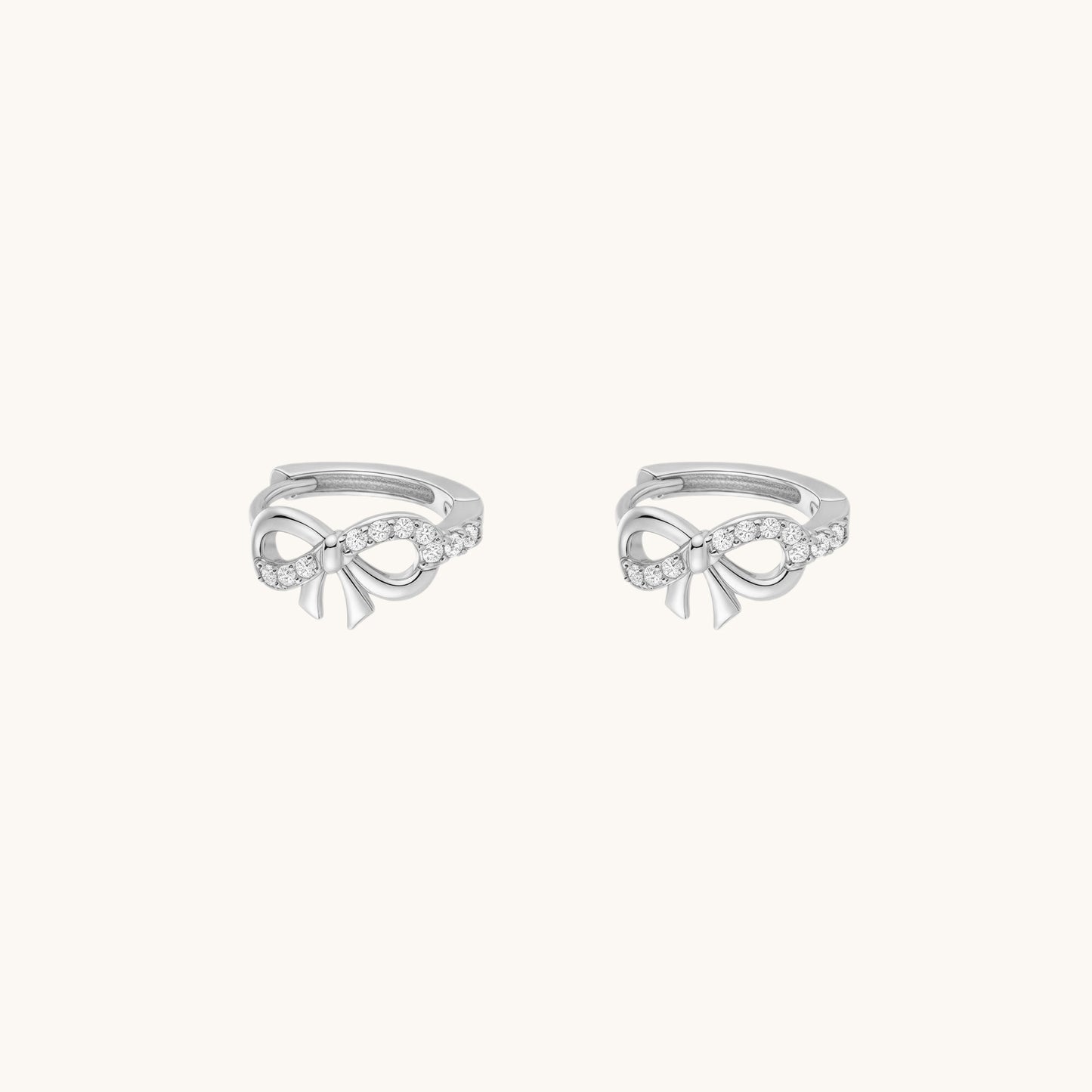 Gold-plated 925 sterling silver Classic Bow Clicker Hoop Silver Pair