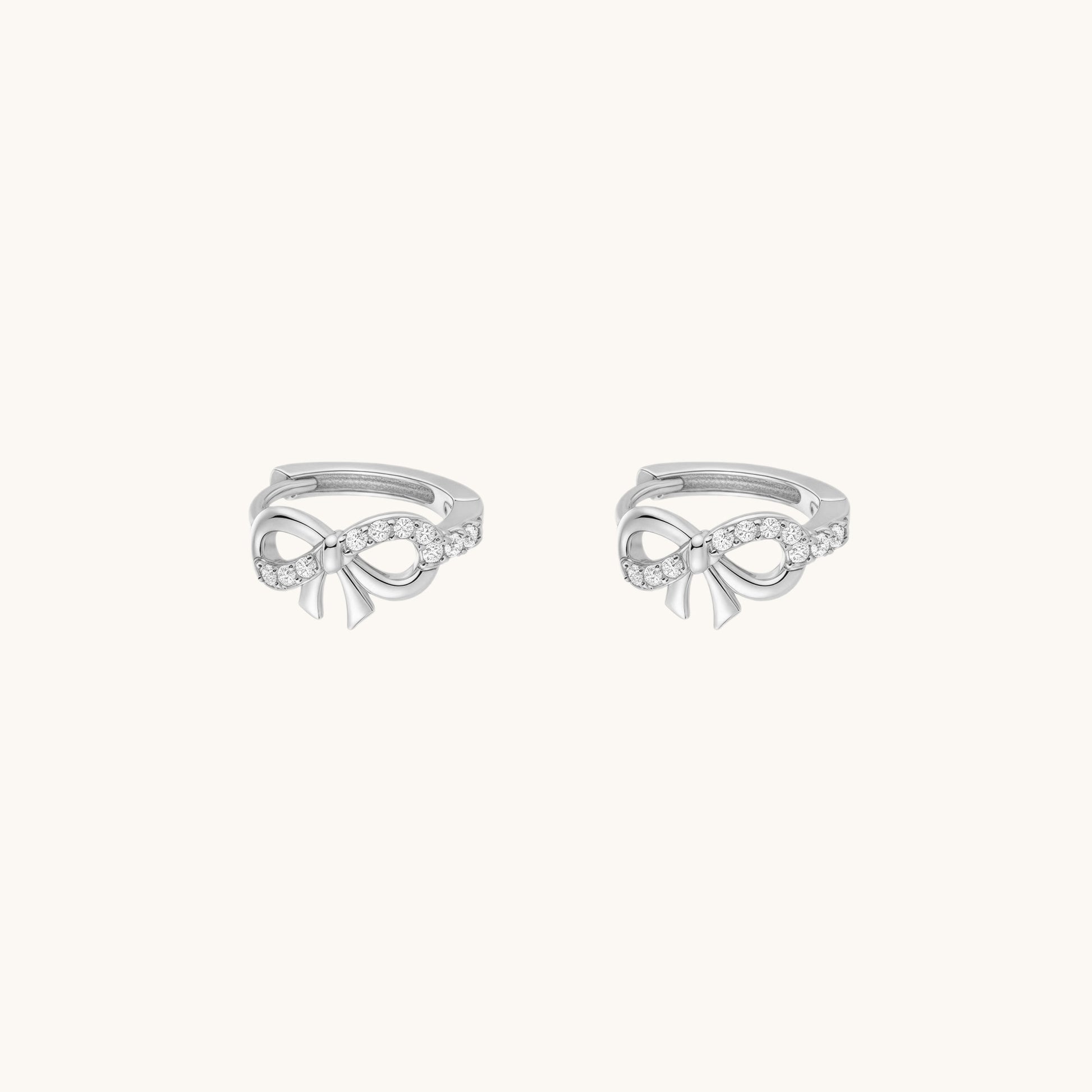 Gold-plated 925 sterling silver Classic Bow Clicker Hoop Silver Pair