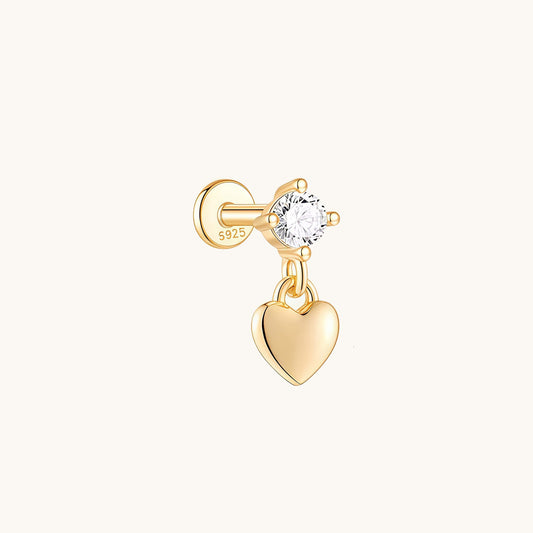 Gold-plated 925 sterling silver CZ Dangle Heart Flatback Earring