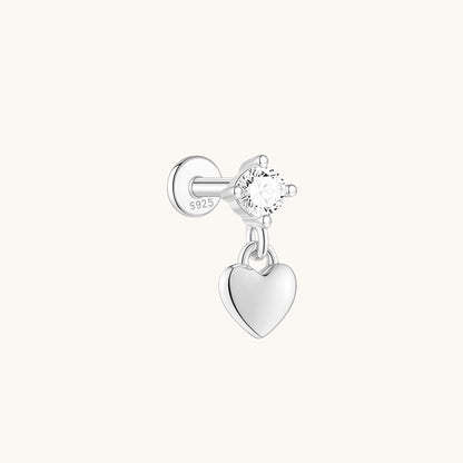Gold-plated 925 sterling silver CZ Dangle Heart Flatback Earring Silver