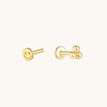 Gold-plated 925 sterling silver Trio Ball Flatback Earring Gold