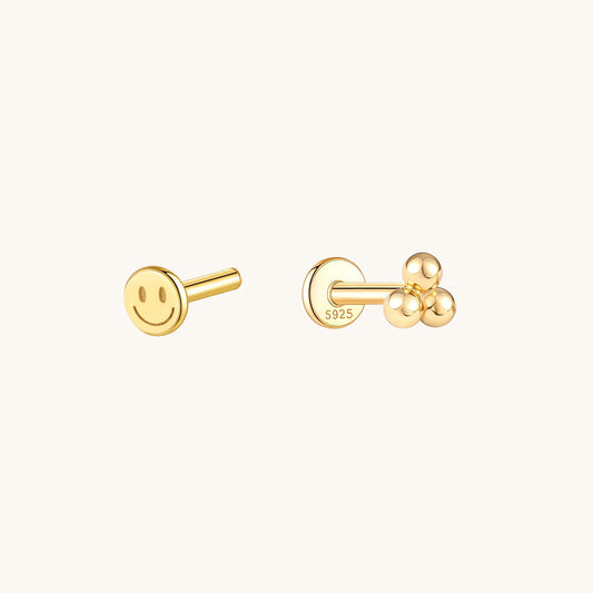 Gold-plated 925 sterling silver Trio Ball Flatback Earring Gold